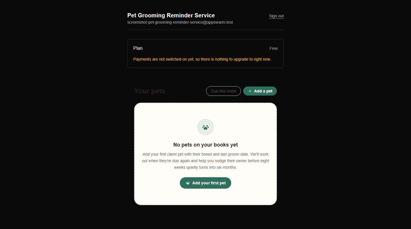 Pet Grooming Reminder Service in use